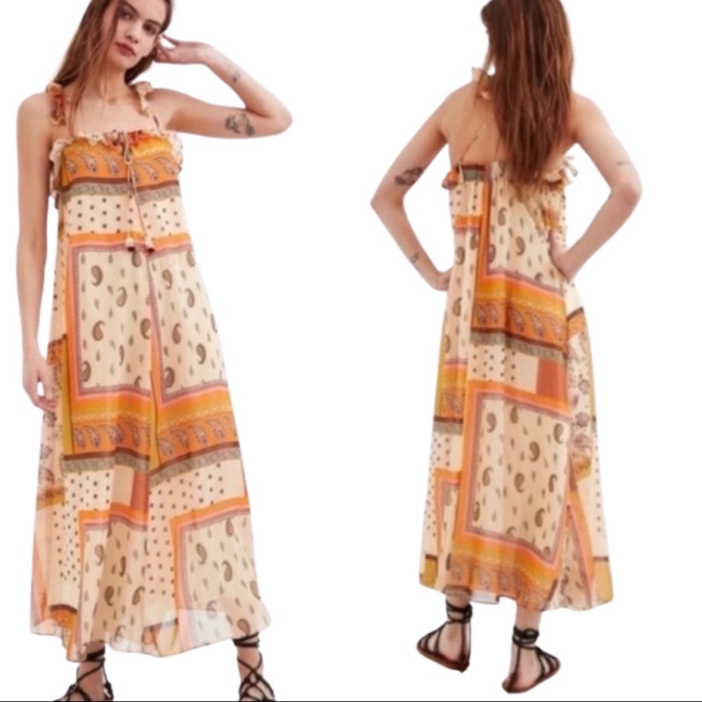 Zara Paisley Bandana Print Ruffle Maxi Dress